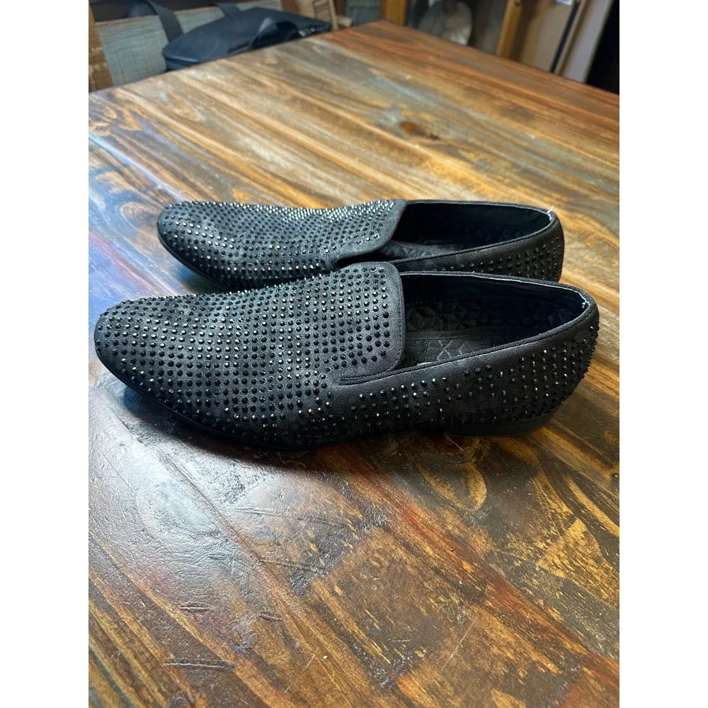 Steve Madden P-Martyr Mens Black Rhinestone Loafers Smoking Slippers Size 9.5
